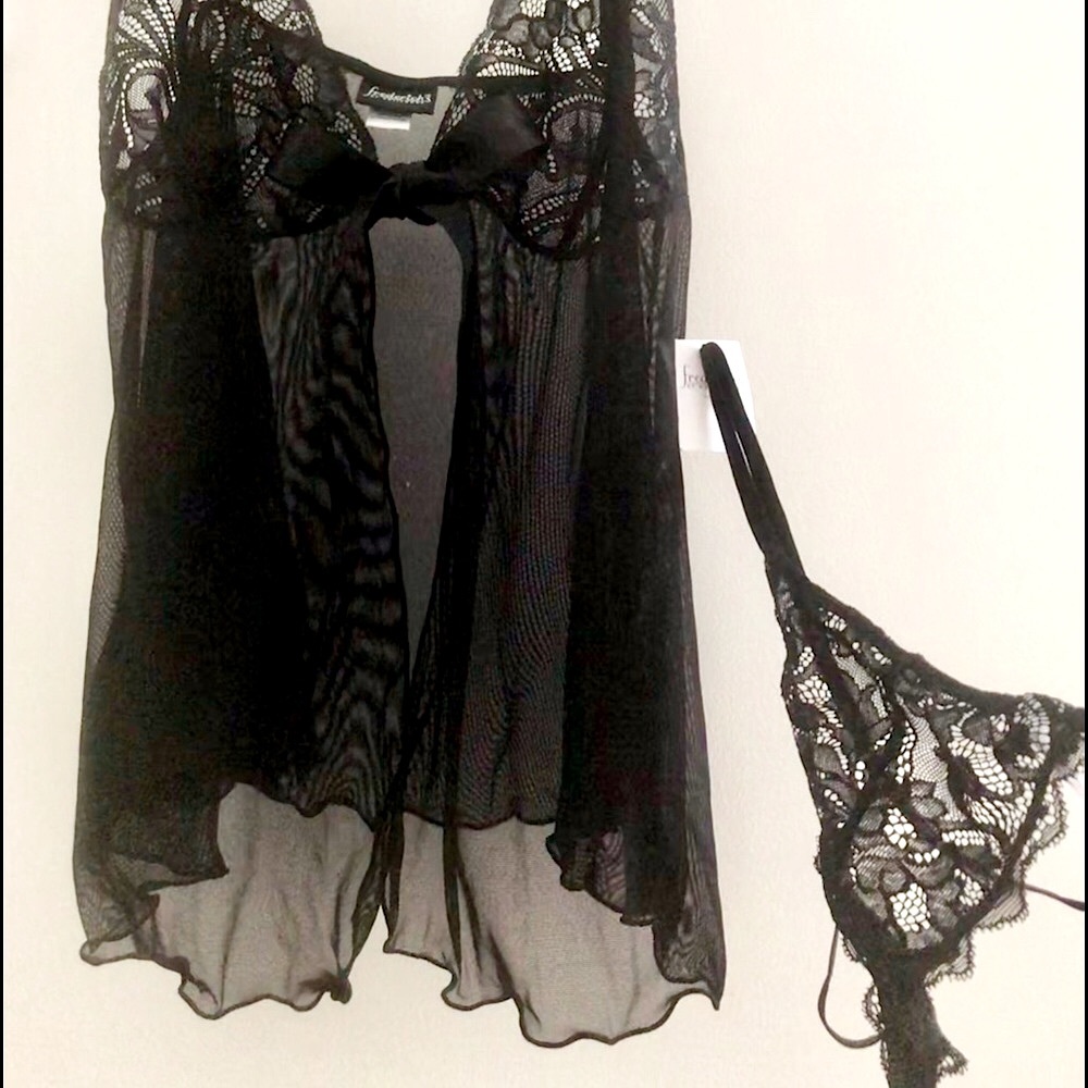 ♥️LINGERIE VALENTINES DAY NWT Black babydoll sheer lace thong sexy lingerie